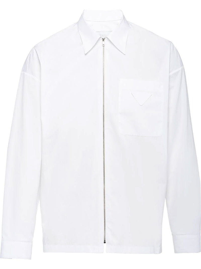 Camisa de algodón blanco con cremallera