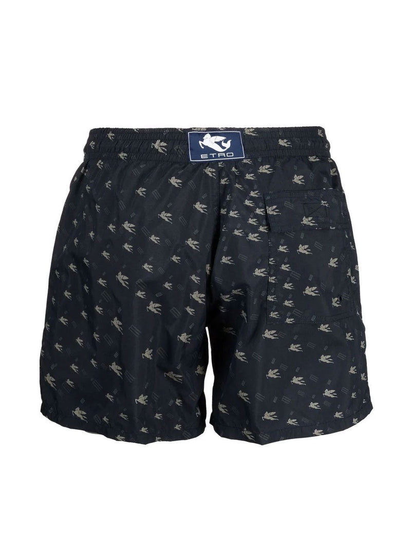 Navy blue swim shorts with Pegasus print