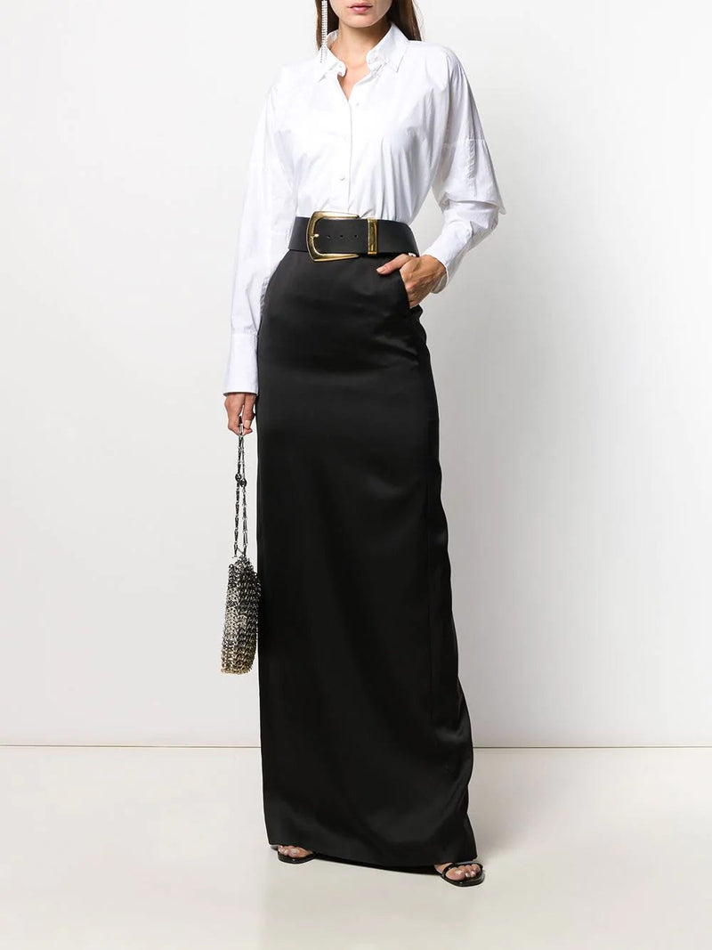 Falda larga negra recta de satén
