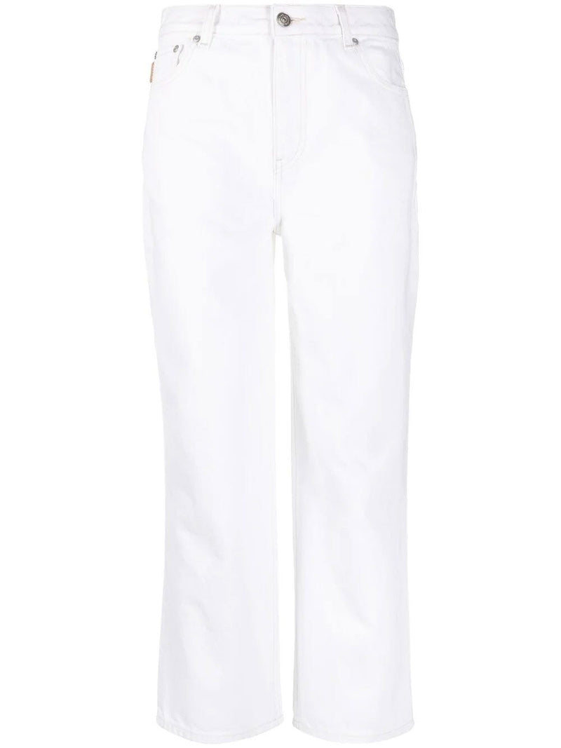 Jeans rectos de cintura alta en denim blanco