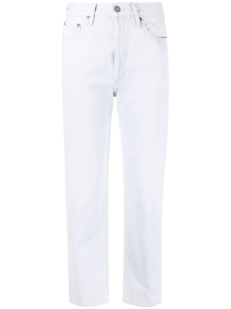 Jeans rectos con cintura alta en algodón blanco