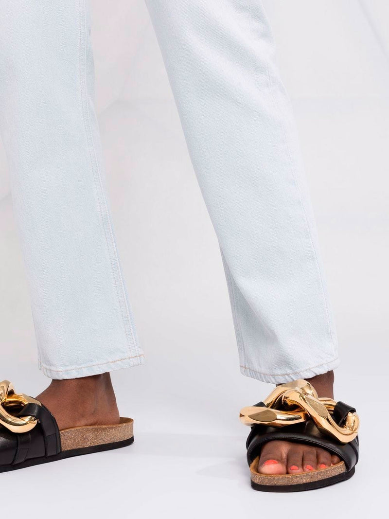 Jeans rectos con cintura alta en algodón blanco