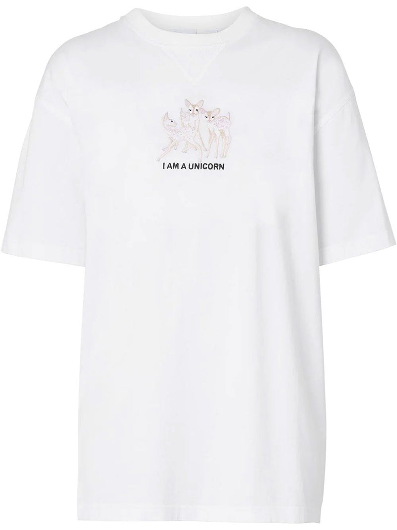 Camiseta oversize de algodón con ciervo bordado