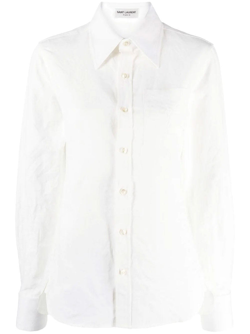 Camisa bordada con monograma de algodón y lino