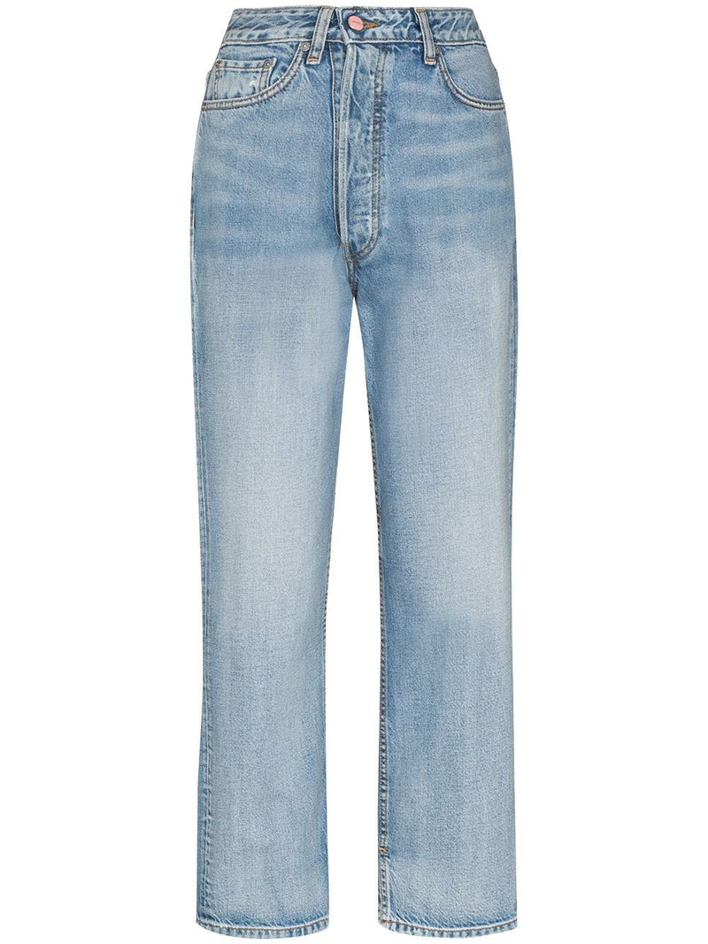 Jeans rectos con cintura alta en algodón orgánico