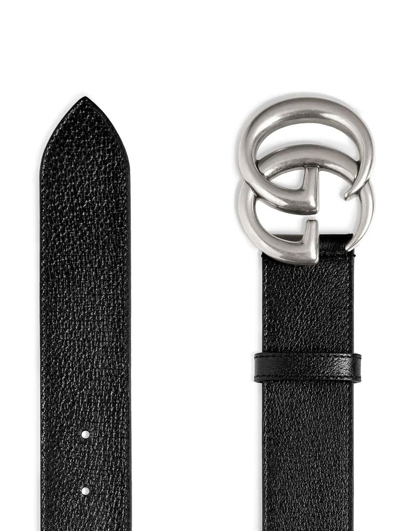 Cinturón negro con hebilla GG plateada