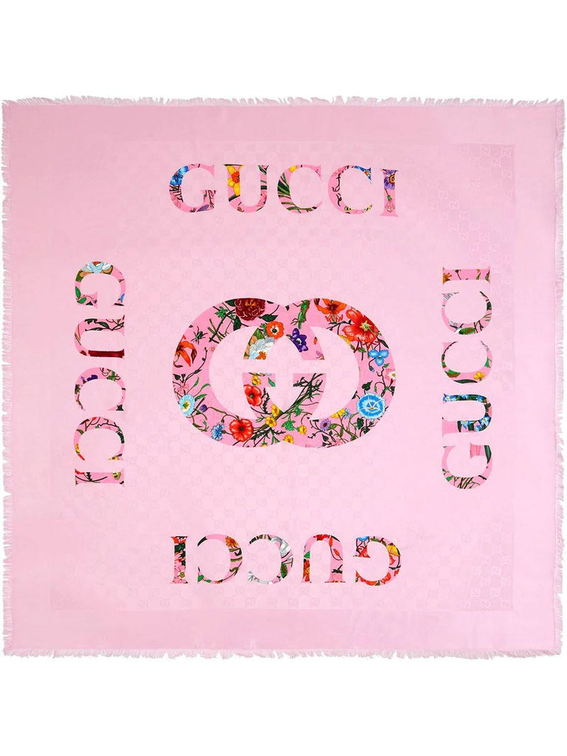 Chal con motivo Flora y logo Gucci vintage