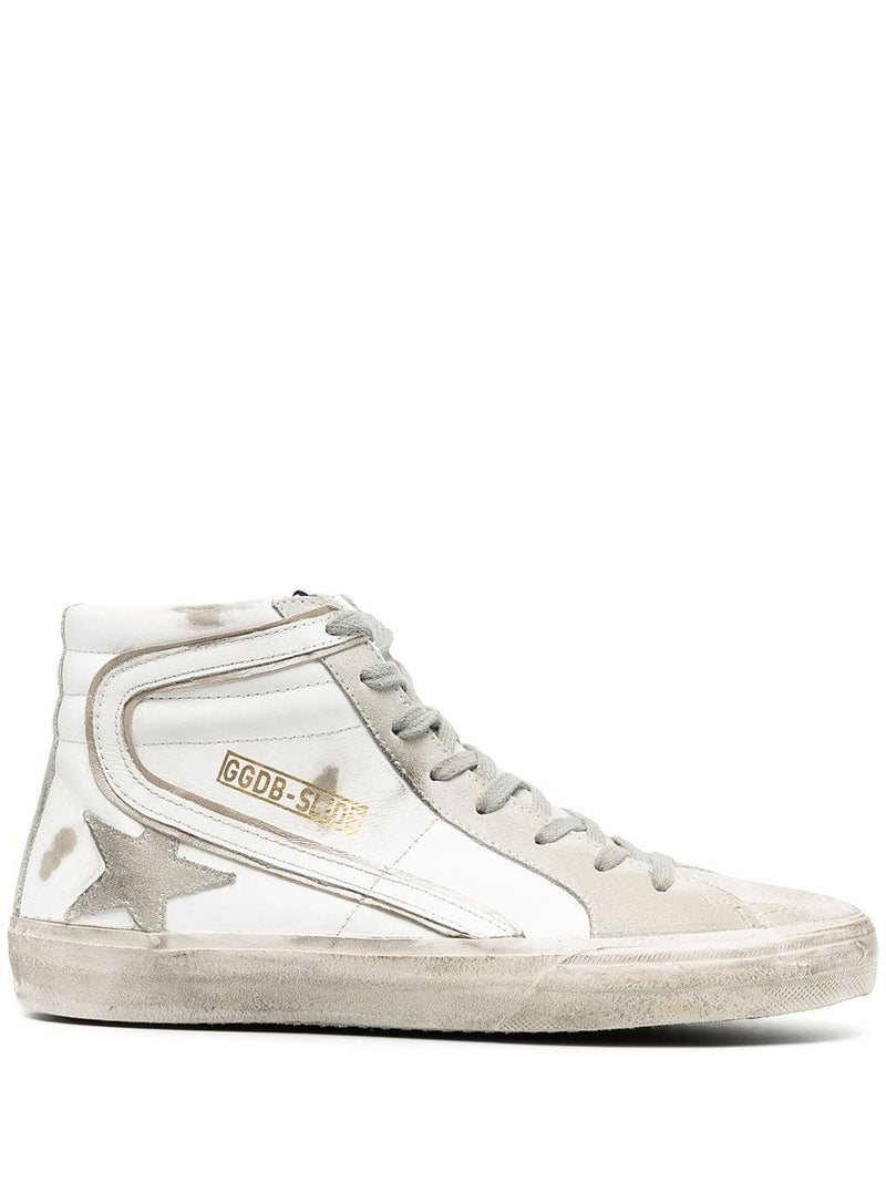 Sneakers Slide blancas con ribete y estrella beis